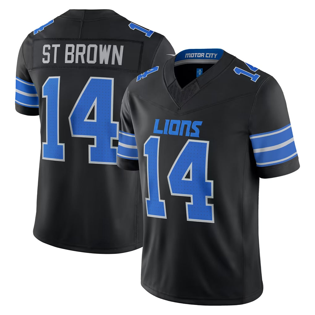 Ncoe D.Lions #14 Amon-Ra St. Brown Player Black Vapor F.U.S.E. Limited Game Home Stitched Jerseys