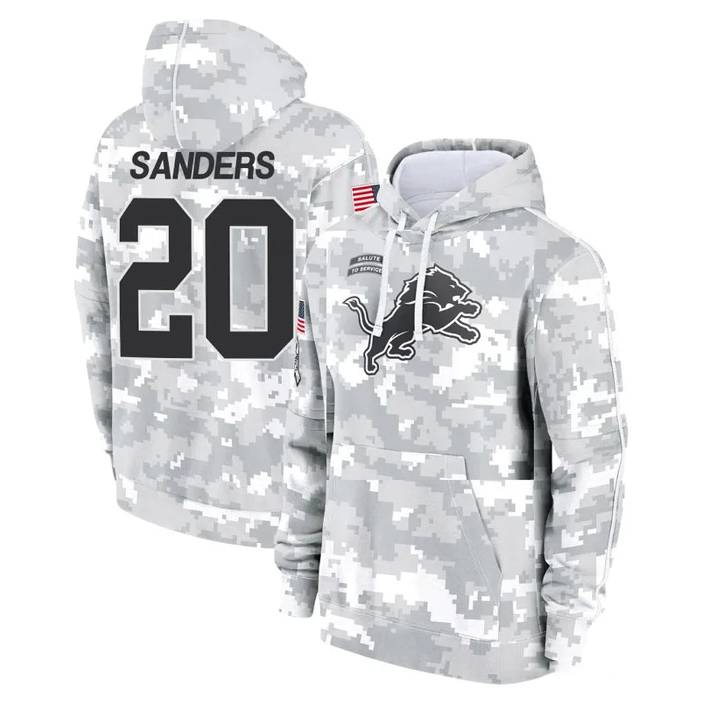 Ncoe D.Lions #20 Barry Sanders Player Arctic Camo Salute to Service Hoodies Limited Game Stitched Jerseys