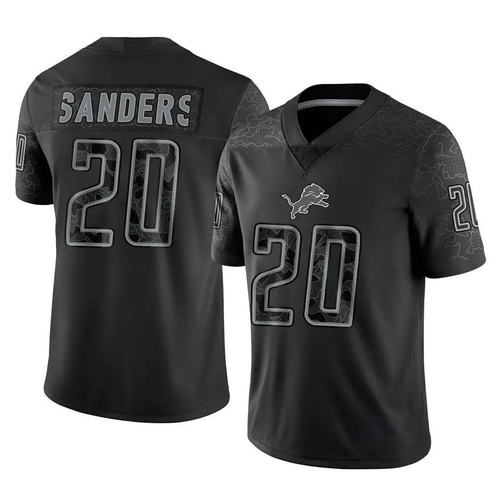Ncoe D.Lions #20 Barry Sanders Player Black Reflective Limited Home Game Stitched Jerseys
