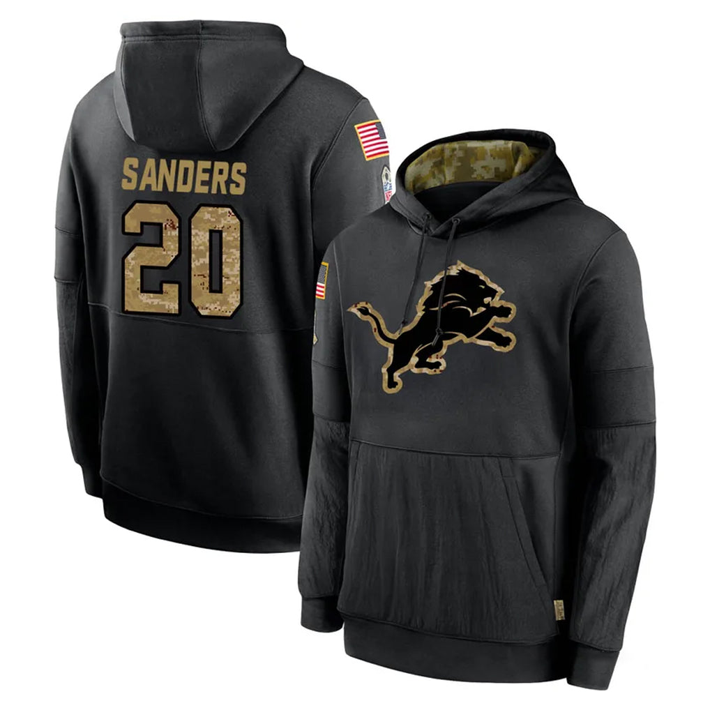 Ncoe D.Lions #20 Barry Sanders Player Black Salute to Service Hoodies Limited Game Stitched Jerseys
