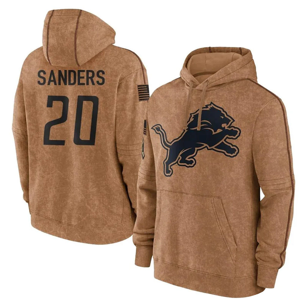 Ncoe D.Lions #20 Barry Sanders Player Brown Salute to Service Hoodies Limited Game Stitched Jerseys