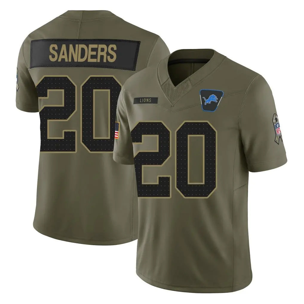 Ncoe D.Lions #20 Barry Sanders Player Olive 2025 Salute To Service Limited Home Game Stitched Jerseys