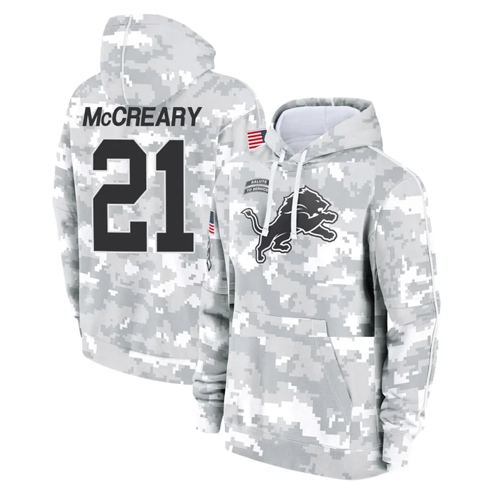 Ncoe D.Lions #21 Roger McCreary Player Arctic Camo Salute to Service Hoodies Limited Game Stitched Jerseys