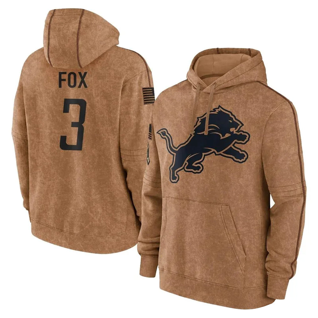 Ncoe D.Lions #3 Jack Fox Player Brown Salute to Service Hoodies Limited Game Stitched Jerseys