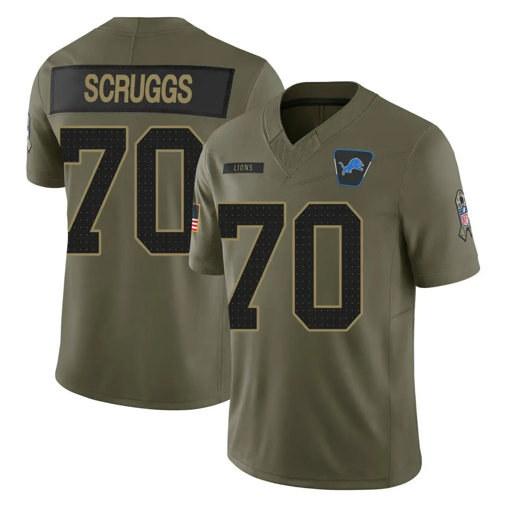 Ncoe D.Lions #70 Juice Scruggs Player Olive 2025 Salute To Service Limited Home Game Stitched Jerseys