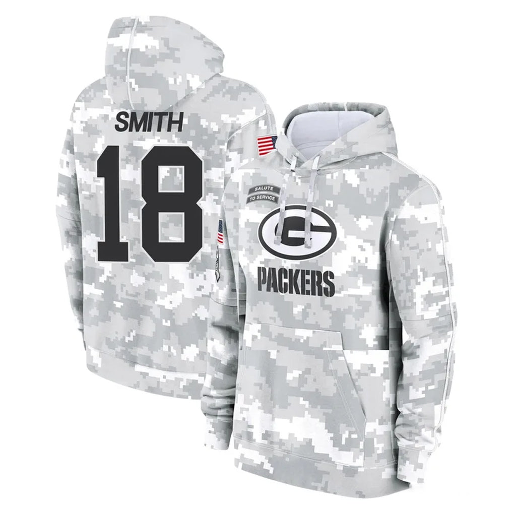 Ncoe GB.Packers #18 Jonnu Smith Player Arctic Camo Salute to Service Hoodies Limited Game Stitched Jerseys