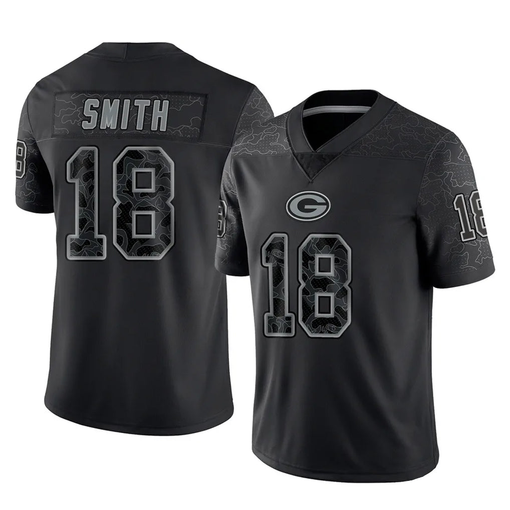 Ncoe GB.Packers #18 Jonnu Smith Player Black Reflective Limited Home Game Stitched Jerseys