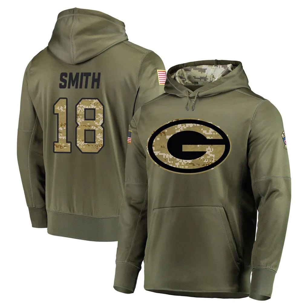 Ncoe GB.Packers #18 Jonnu Smith Player Olive Salute to Service Pullover Hoodies Home Game Stitched Jerseys