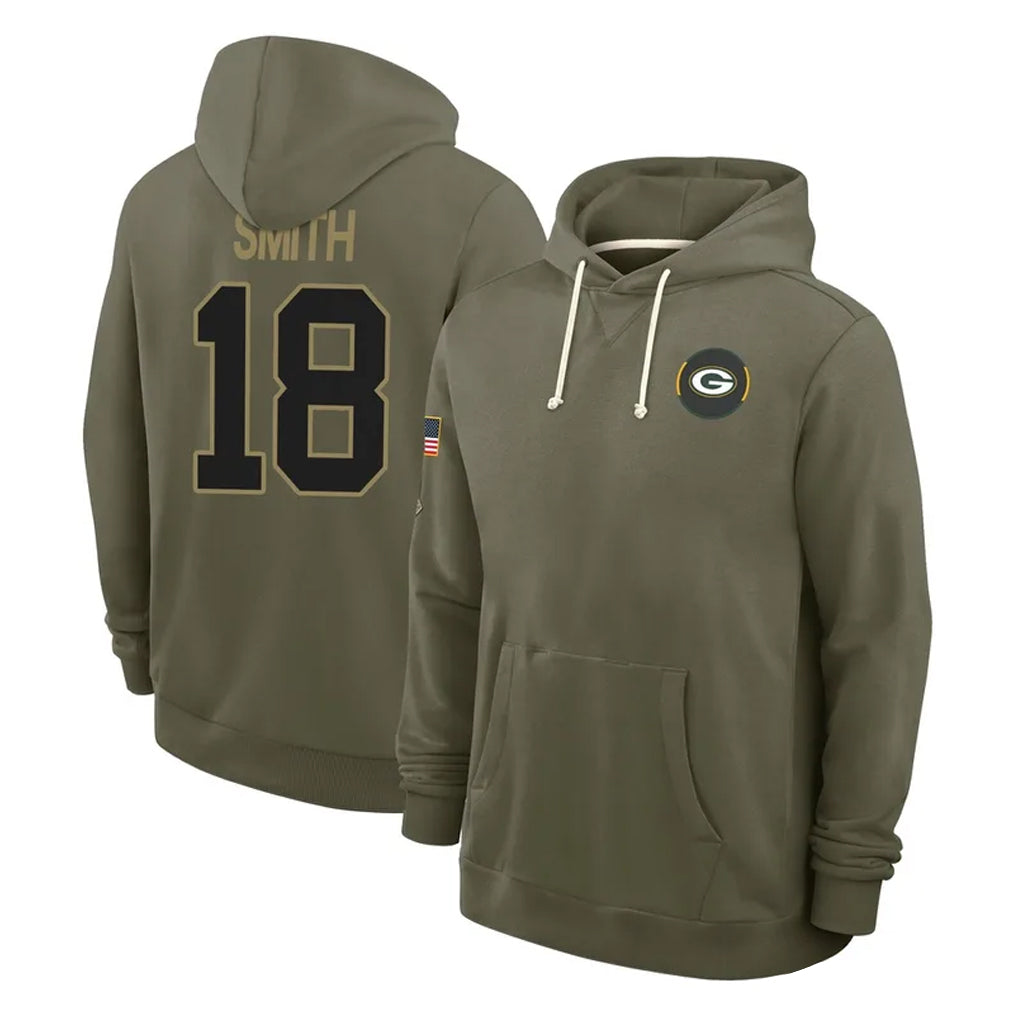 Ncoe GB.Packers #18 Jonnu Smith Player Olive Salute to Service Pullover Hoodies Limited Stitched Jerseys