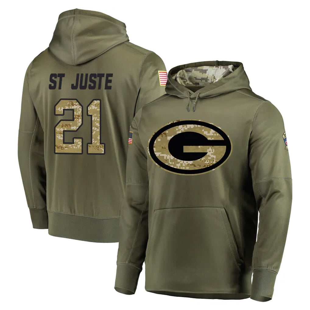 Ncoe GB.Packers #21 Benjamin St-Juste Player Olive Salute to Service Pullover Hoodies Home Game Stitched Jerseys