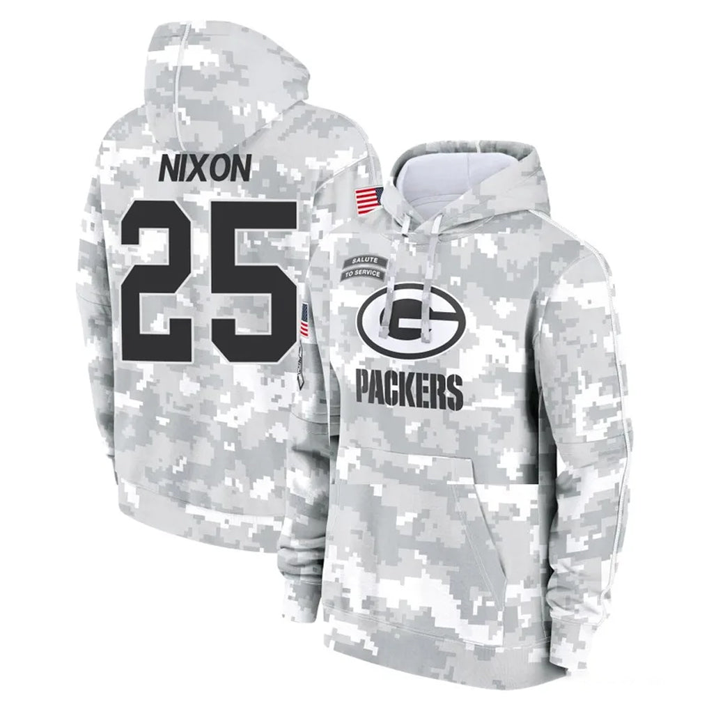 Ncoe GB.Packers #25 Keisean Nixon Player Arctic Camo Salute to Service Hoodies Limited Game Stitched Jerseys