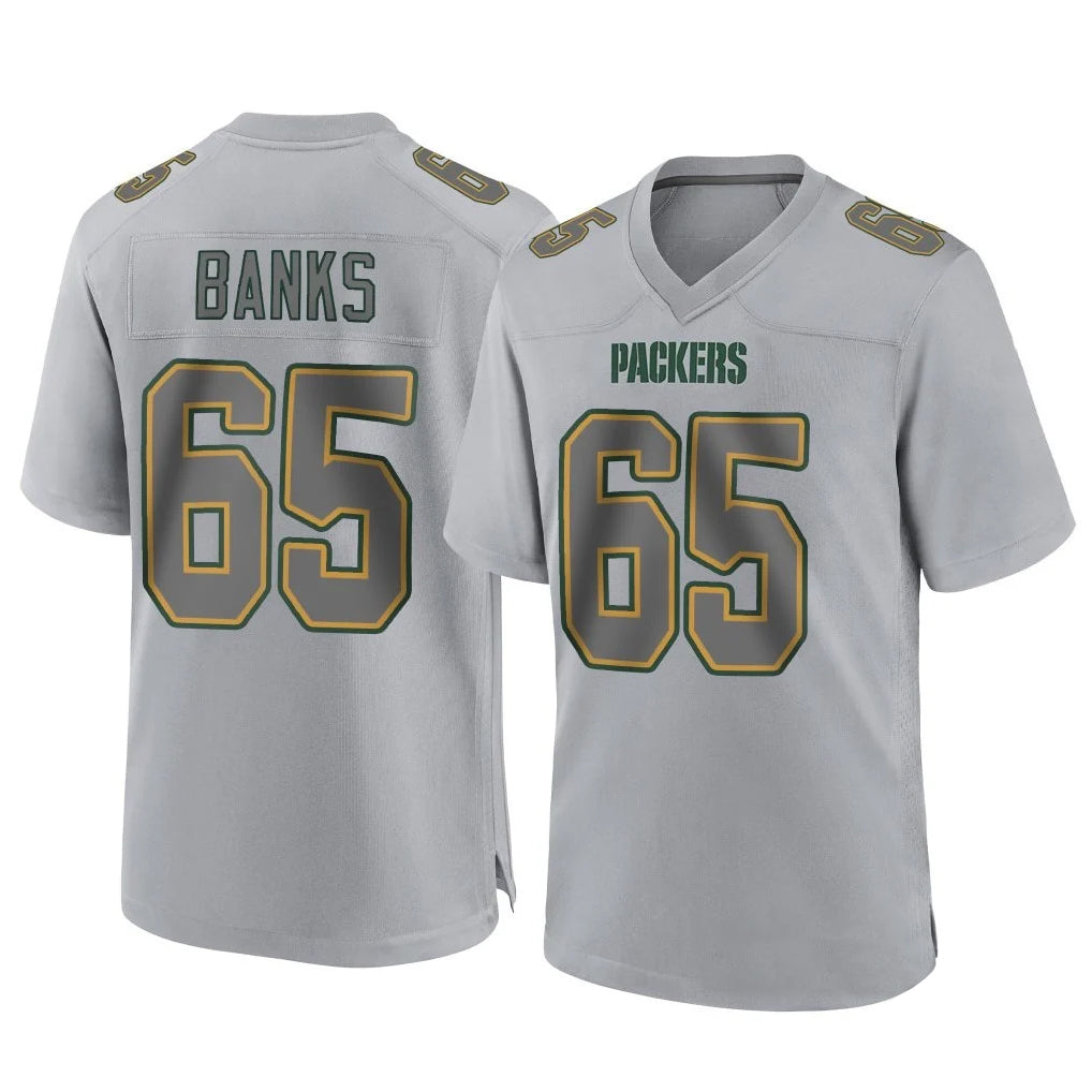 Ncoe GB.Packers #65 Aaron Banks Player Gray Atmosphere Fashion Home Game Stitched Jerseys