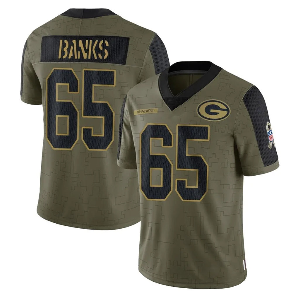 Ncoe GB.Packers #65 Aaron Banks Player Olive Salute To Service Limited Game Stitched Jerseys