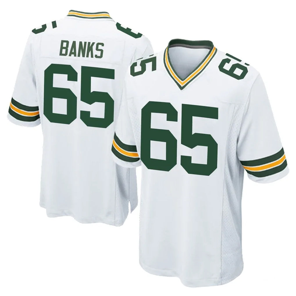 Ncoe GB.Packers #65 Aaron Banks Player White Home Game Stitched Jerseys