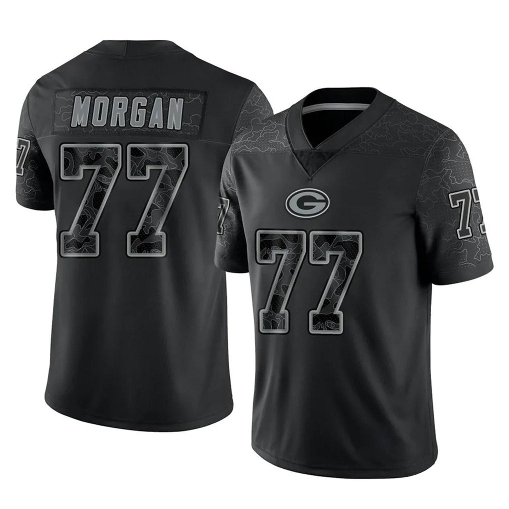 Ncoe GB.Packers #77 Jordan Morgan Player Black Reflective Limited Home Game Stitched Jerseys