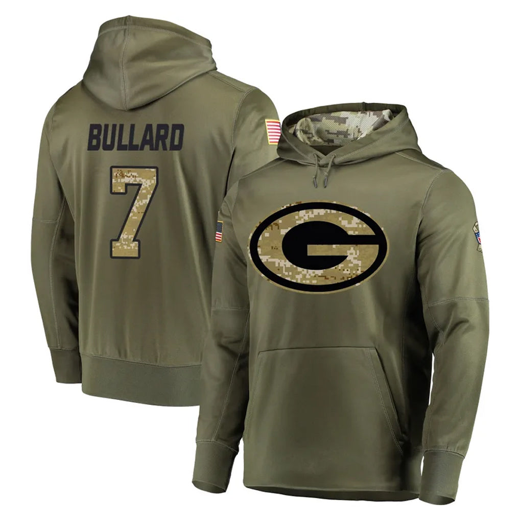 Ncoe GB.Packers #7 Javon Bullard Player Olive Salute to Service Pullover Hoodies Home Game Stitched Jerseys