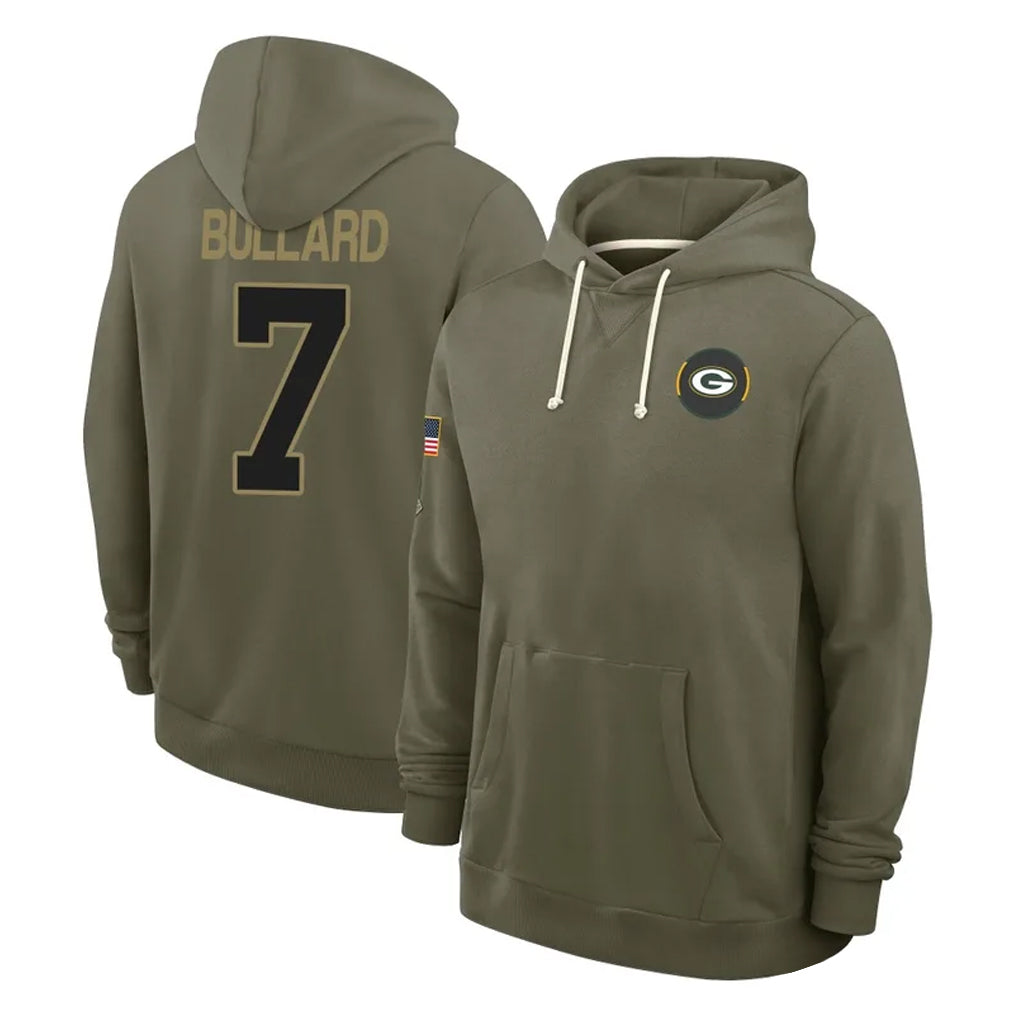 Ncoe GB.Packers #7 Javon Bullard Player Olive Salute to Service Pullover Hoodies Limited Stitched Jerseys