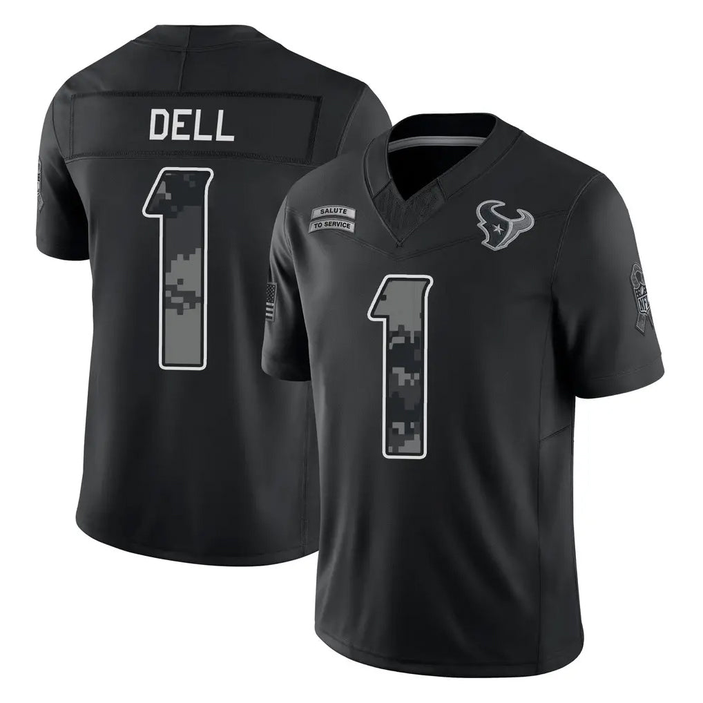 Ncoe H.Texans #1 Tank Dell Player Black Limited 2026 Salute to Service Home Game Stitched Jerseys