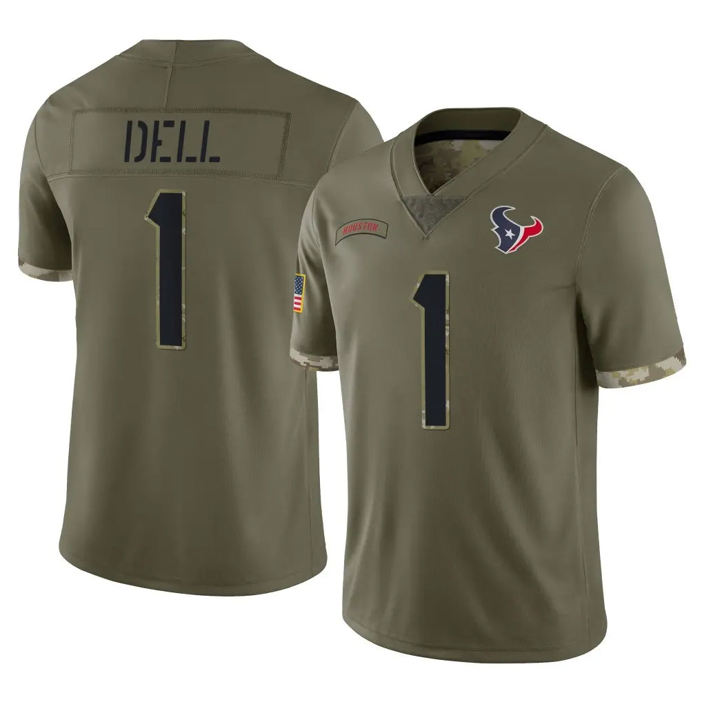 Ncoe H.Texans #1 Tank Dell Player Olive Salute To Service Limited Stitched Jerseys