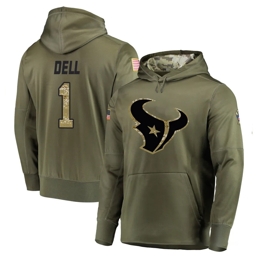 Ncoe H.Texans #1 Tank Dell Player Olive Salute to Service Pullover Hoodies Home Game Stitched Jerseys