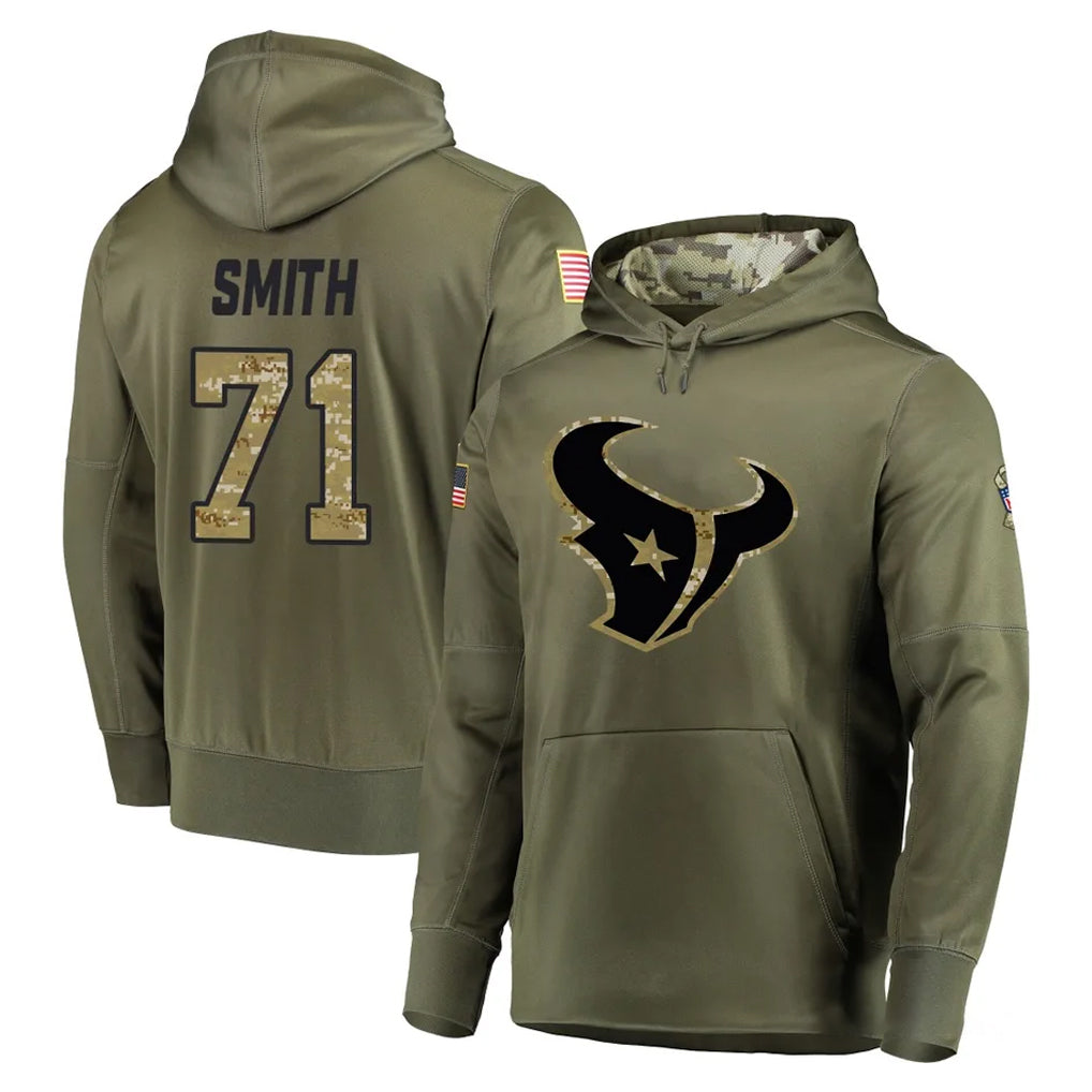 Ncoe H.Texans #71 Braden Smith Player Olive Salute to Service Pullover Hoodies Home Game Stitched Jerseys