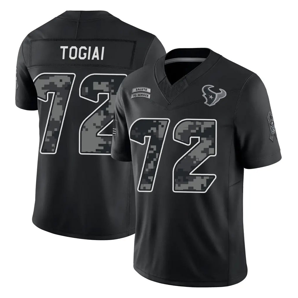 Ncoe H.Texans #72 Tommy Togiai Player Black Limited 2026 Salute to Service Home Game Stitched Jerseys