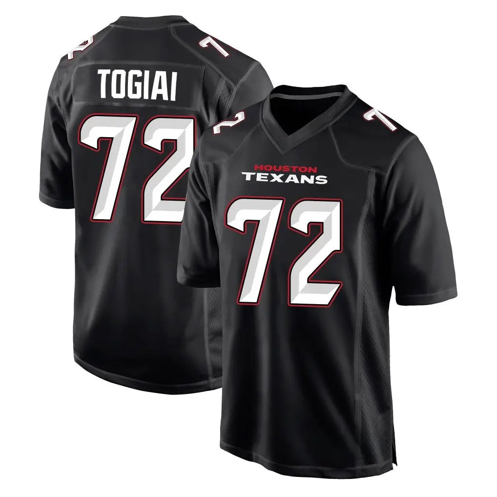 Ncoe H.Texans #72 Tommy Togiai Player Carbon Black Fashion Home Game Stitched Jerseys