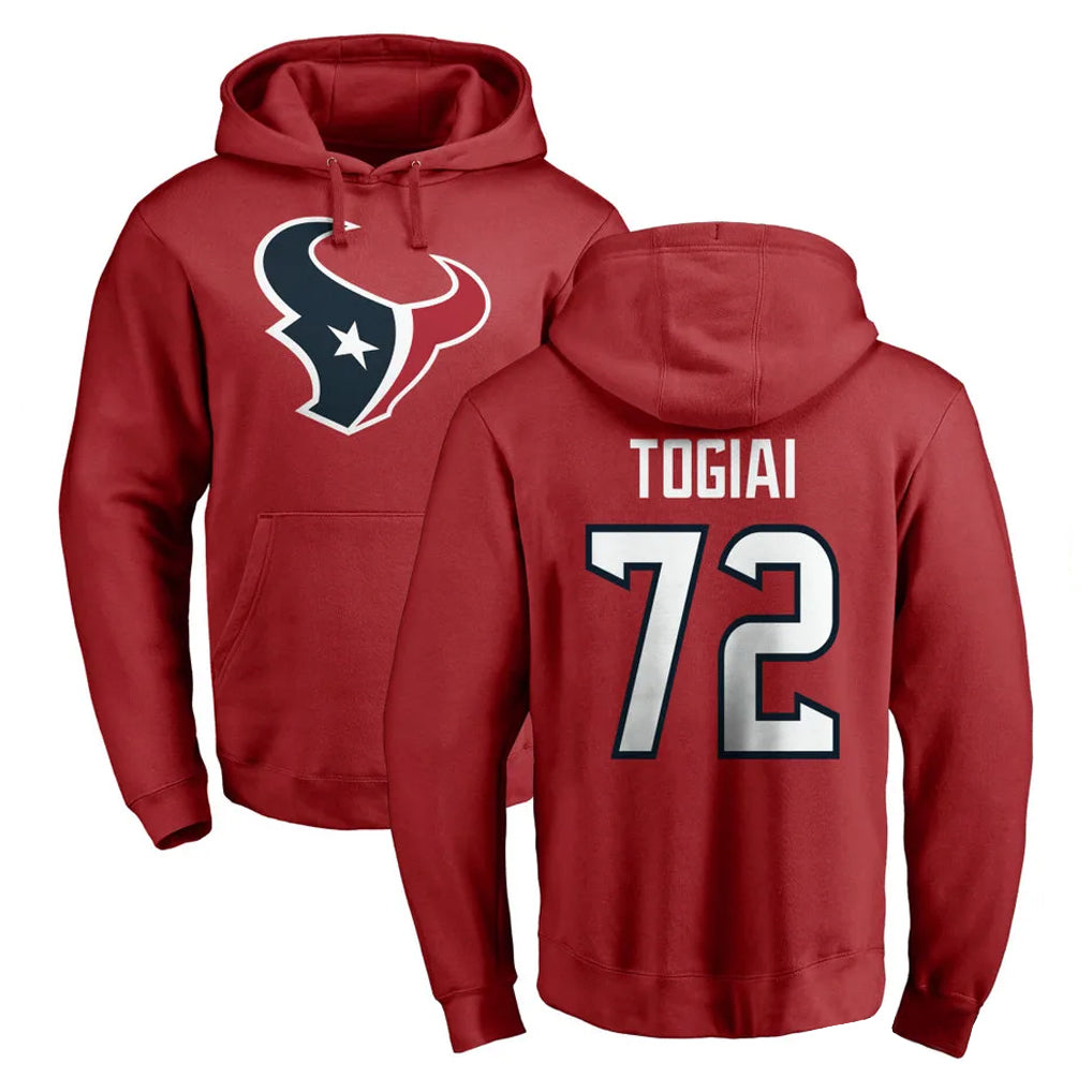 Ncoe H.Texans #72 Tommy Togiai Player Red Pro Line Pullover Hoodie Limited Game Stitched Jerseys