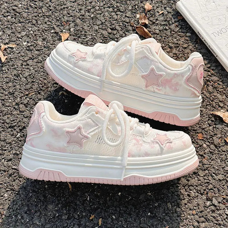 2026Women Pink Mesh Chunky Sneakers Summer Hot Sale Student Platform Board Shoes Breathable Woman Walking Shoes Zapatillas Mujer