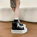 Women's High Top Platform Canvas Sneakers Fold Over Collar Gingham Plaid Lace Up Chunky Sole Casual Walking Shoes