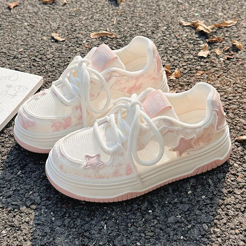 2026Women Pink Mesh Chunky Sneakers Summer Hot Sale Student Platform Board Shoes Breathable Woman Walking Shoes Zapatillas Mujer