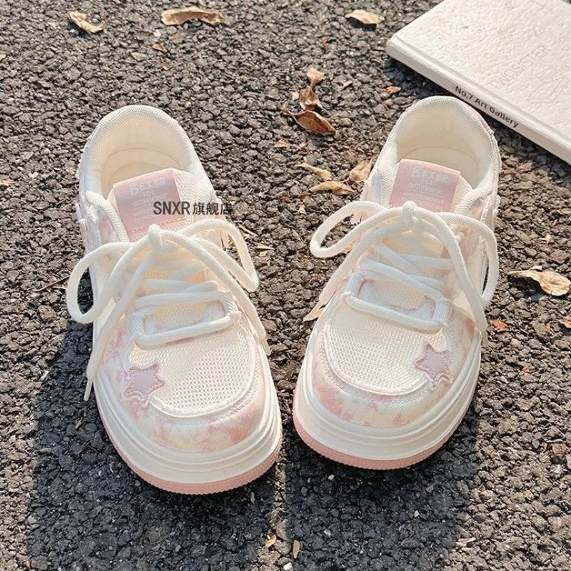 2026Women Pink Mesh Chunky Sneakers Summer Hot Sale Student Platform Board Shoes Breathable Woman Walking Shoes Zapatillas Mujer
