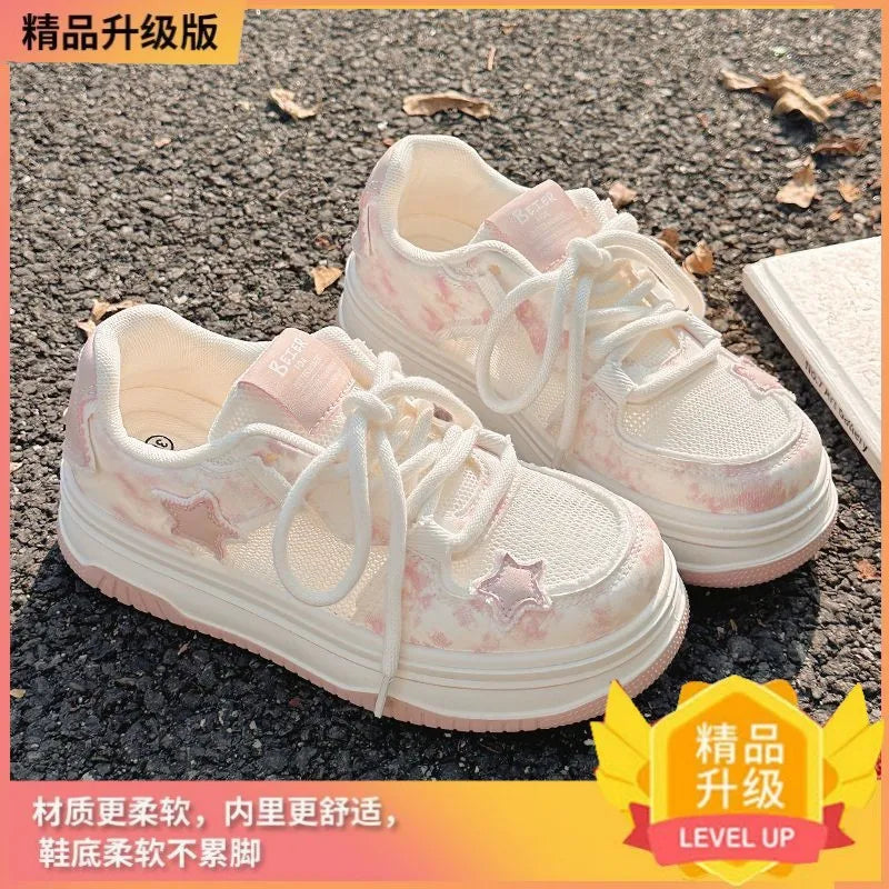 2026Women Pink Mesh Chunky Sneakers Summer Hot Sale Student Platform Board Shoes Breathable Woman Walking Shoes Zapatillas Mujer