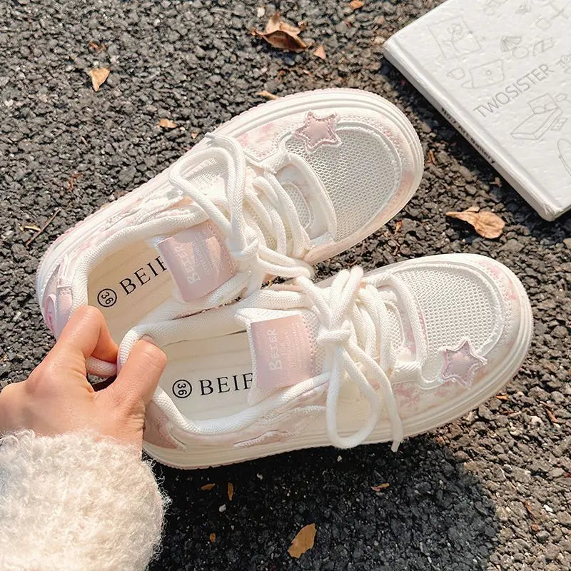 2026Women Pink Mesh Chunky Sneakers Summer Hot Sale Student Platform Board Shoes Breathable Woman Walking Shoes Zapatillas Mujer