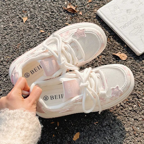 2026Women Pink Mesh Chunky Sneakers Summer Hot Sale Student Platform Board Shoes Breathable Woman Walking Shoes Zapatillas Mujer